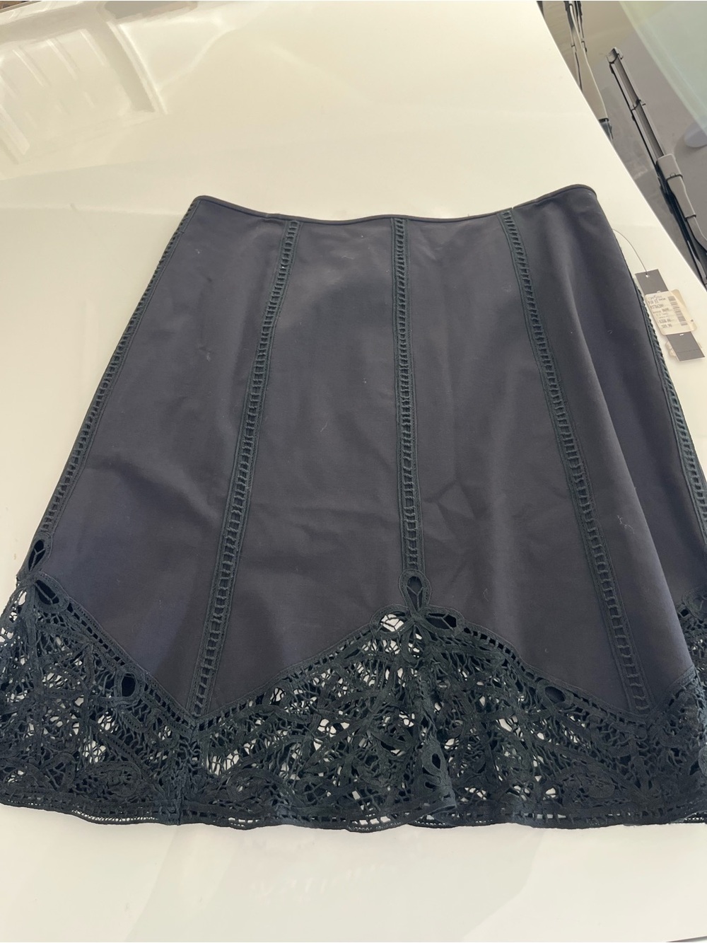 Elie Tahari Black A-Line Skirt with Lace Hem size 12 NEW